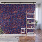 Block print berries blue Wall Mural Gallery Image 1