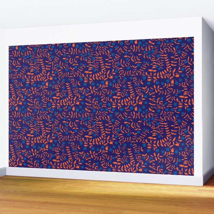 Block print berries blue Wall Mural Gallery Image 2