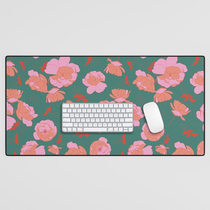 English Roses in Pink and Green Desk Mat Gallery Image 1