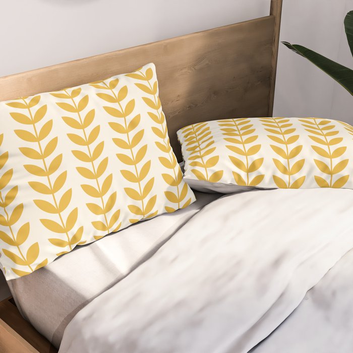 Scandinavian Mid Century Pattern Yellow Pillow Sham Gallery Image 2
