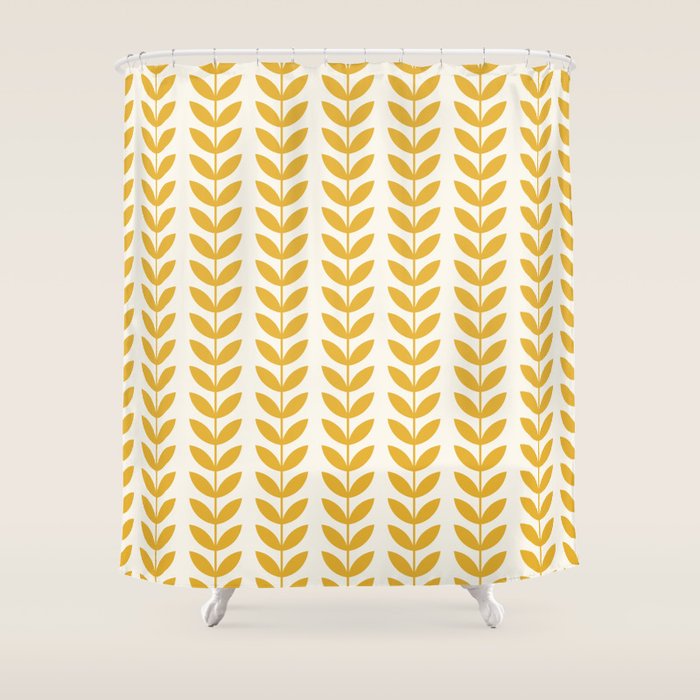 Scandinavian Mid Century Pattern Yellow Shower Curtain Gallery Image 1