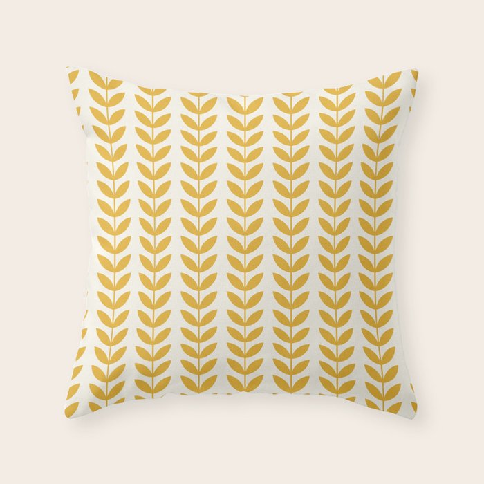 Scandinavian Mid Century Pattern Yellow Throw Pillow