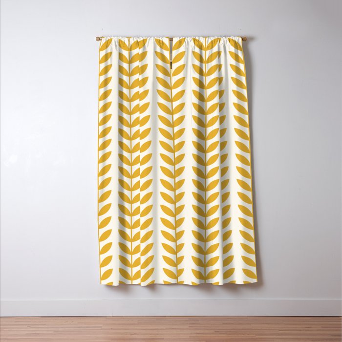 Scandinavian Mid Century Pattern Yellow Window Curtain Gallery Image 3