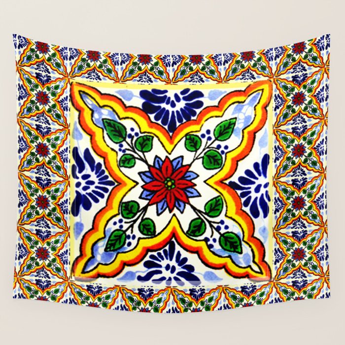 talavera mexican tile Wall Tapestry Gallery Image 4