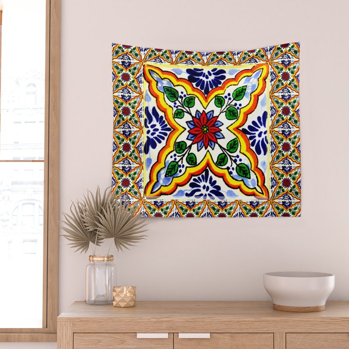 talavera mexican tile Wall Tapestry Gallery Image 2
