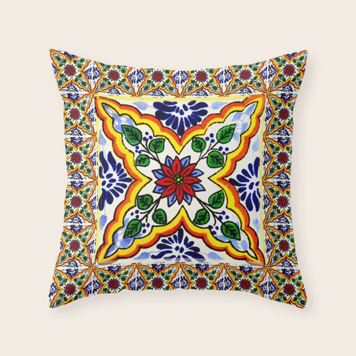 talavera mexican tile Throw Pillow Gallery Image 6