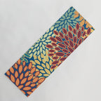 Festive Floral Prints, Red, Teal, Yellow, Orange, Colourful Prints Yoga Mat Gallery Image 1