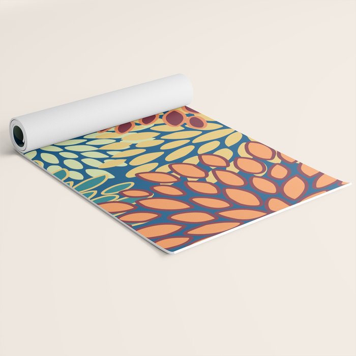 Festive Floral Prints, Red, Teal, Yellow, Orange, Colourful Prints Yoga Mat Gallery Image 2