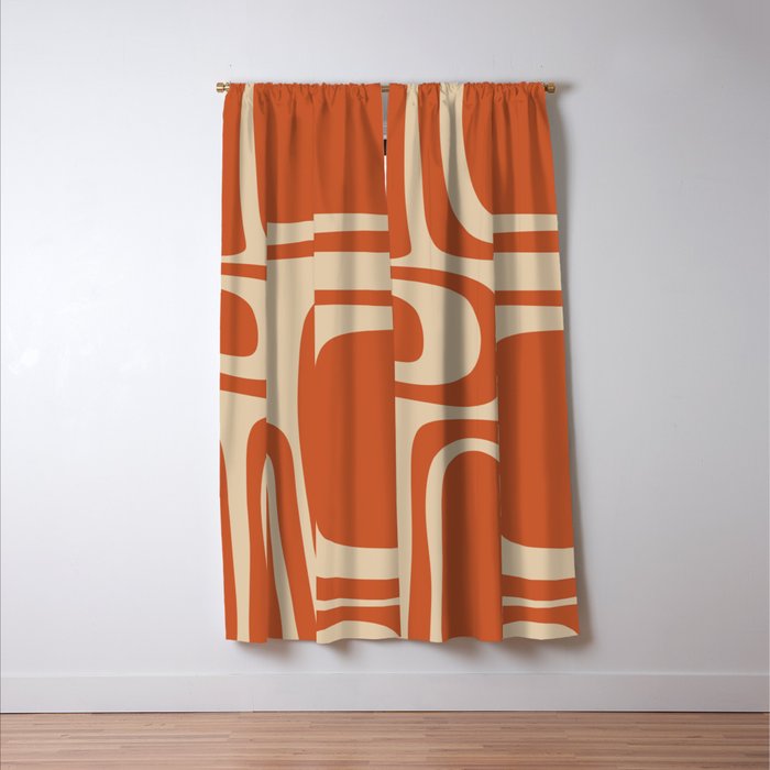 Palm Springs - Mid Century Modern Abstract Pattern in Mid Mod Orange and Beige Window Curtain Gallery Image 3