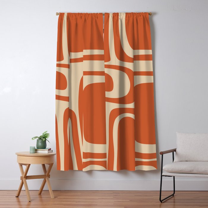 Palm Springs - Mid Century Modern Abstract Pattern in Mid Mod Orange and Beige Window Curtain Gallery Image 1