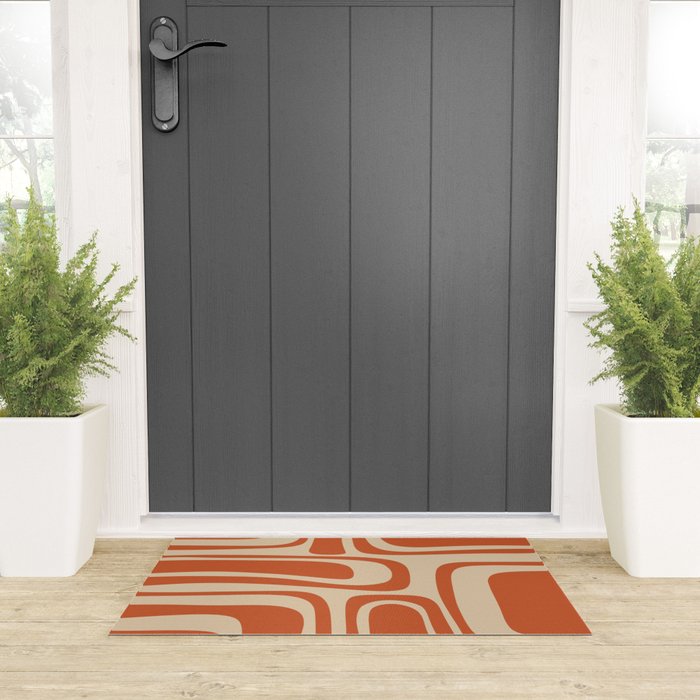 Palm Springs - Mid Century Modern Abstract Pattern in Mid Mod Orange and Beige Welcome Mat Gallery Image 3