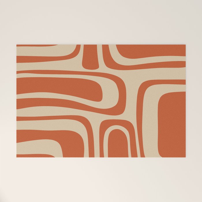 Palm Springs - Mid Century Modern Abstract Pattern in Mid Mod Orange and Beige Welcome Mat Gallery Image 1