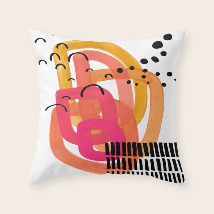 Modern Mid Century Fun Colorful Abstract Minimalist Painting Ombre Yellow Magenta Infinity Circles Throw Pillow Gallery Image 6