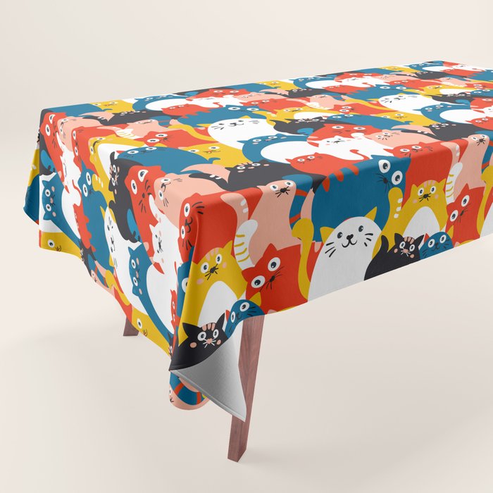Silly Cats Crowd Pattern Tablecloth Gallery Image 1
