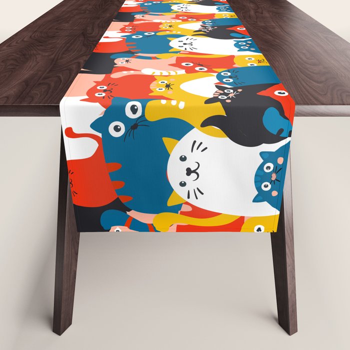Silly Cats Crowd Pattern Table Runner Gallery Image 1