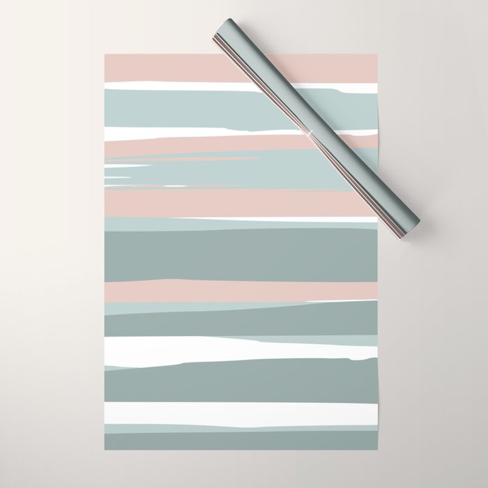 Festive, Abstract, Stripes Pattern, Pink, Green, White Wrapping Paper Gallery Image 1