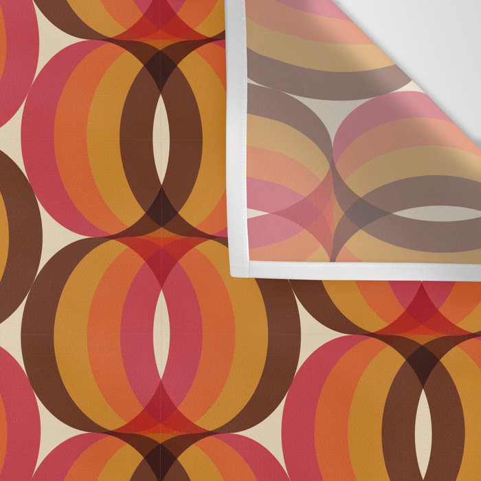 Magenta, Orange, Brown, and Ivory Retro 1960s Wavy Pattern Wall Tapestry Gallery Image 3