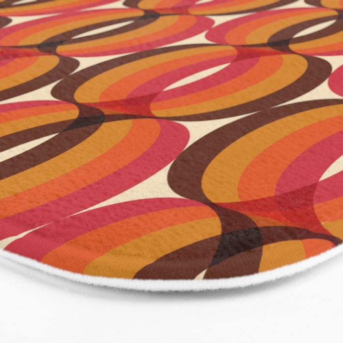 Magenta, Orange, Brown, and Ivory Retro 1960s Wavy Pattern Bath Mat Gallery Image 3