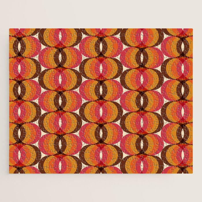 Magenta, Orange, Brown, and Ivory Retro 1960s Wavy Pattern Jigsaw Puzzle Gallery Image 1