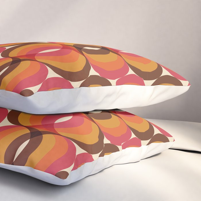 Magenta, Orange, Brown, and Ivory Retro 1960s Wavy Pattern Pillow Sham Gallery Image 3