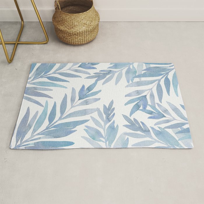 Muted Blue Palm Leaves Rug
