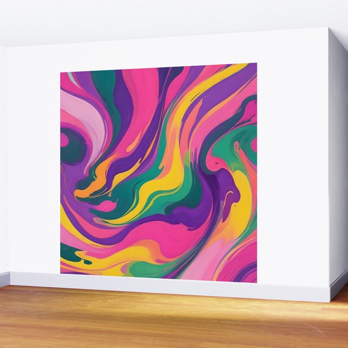 Magnifique, Abstract Fluid Art Resin, Marble Maximalism Painting, Eclectic Bohemian Colorful Bright, Modern Contemporary Boho Happiness Waves Wall Mural Gallery Image 2