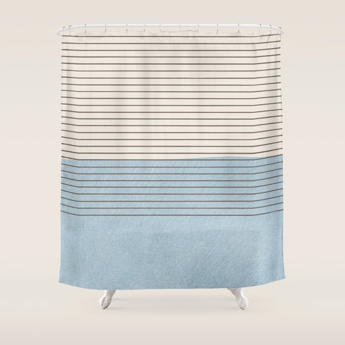 Light Blue Thin Black Lines Minimalism Modern Artwork Shower Curtain Gallery Image 1