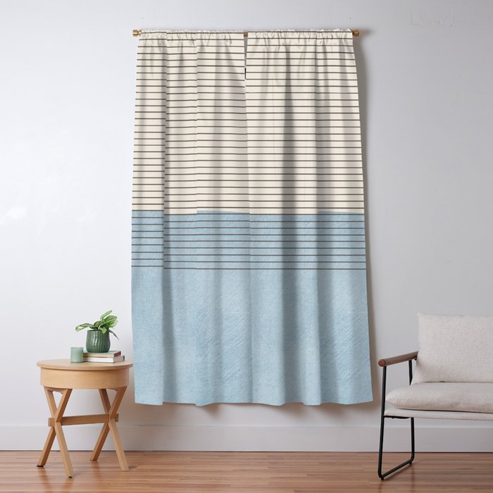 Light Blue Thin Black Lines Minimalism Modern Artwork Window Curtain Gallery Image 5
