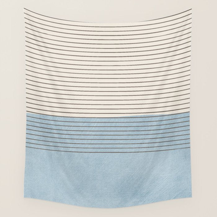 Light Blue Thin Black Lines Minimalism Modern Artwork Wall Tapestry Gallery Image 4