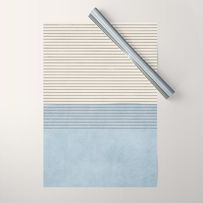 Light Blue Thin Black Lines Minimalism Modern Artwork Wrapping Paper Gallery Image 1