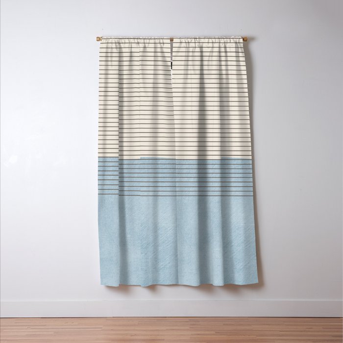Light Blue Thin Black Lines Minimalism Modern Artwork Window Curtain Gallery Image 3