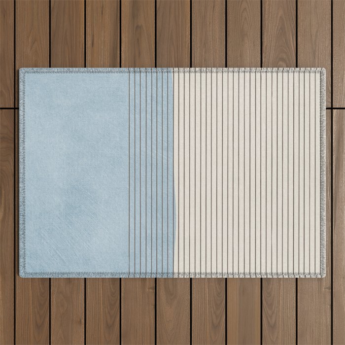 Light Blue Thin Black Lines Minimalism Modern Artwork Outdoor Rug Gallery Image 1