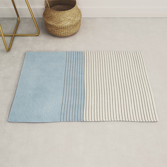 Light Blue Thin Black Lines Minimalism Modern Artwork Rug Gallery Image 1