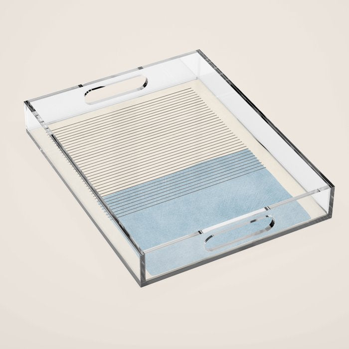 Light Blue Thin Black Lines Minimalism Modern Artwork Acrylic Tray Gallery Image 1