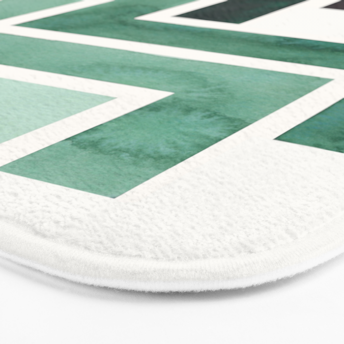 Deep Green Pattern Mid-century Modern Simple Geometric Pattern Watercolor Minimalist Art Squares Bath Mat Gallery Image 3