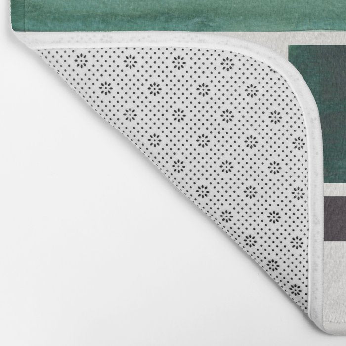Deep Green Pattern Mid-century Modern Simple Geometric Pattern Watercolor Minimalist Art Squares Bath Mat Gallery Image 2