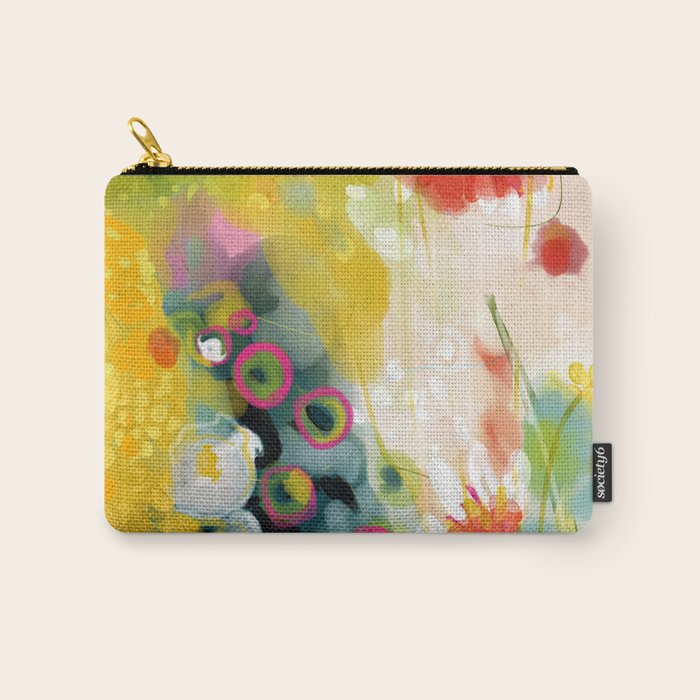 abstract floral art in yellow green and rose magenta colors Carry All Pouch Gallery Image 1