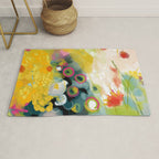 abstract floral art in yellow green and rose magenta colors Rug Gallery Image 1