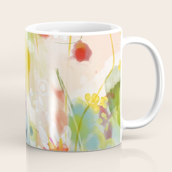 abstract floral art in yellow green and rose magenta colors Coffee Mug Gallery Image 1