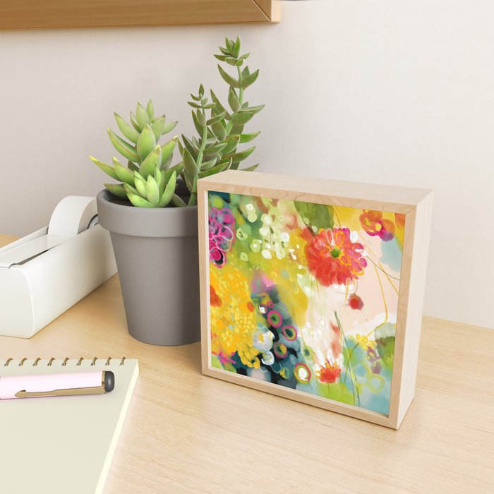 abstract floral art in yellow green and rose magenta colors Mini Art Print Gallery Image 2