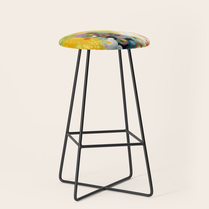 abstract floral art in yellow green and rose magenta colors Stool Gallery Image 1