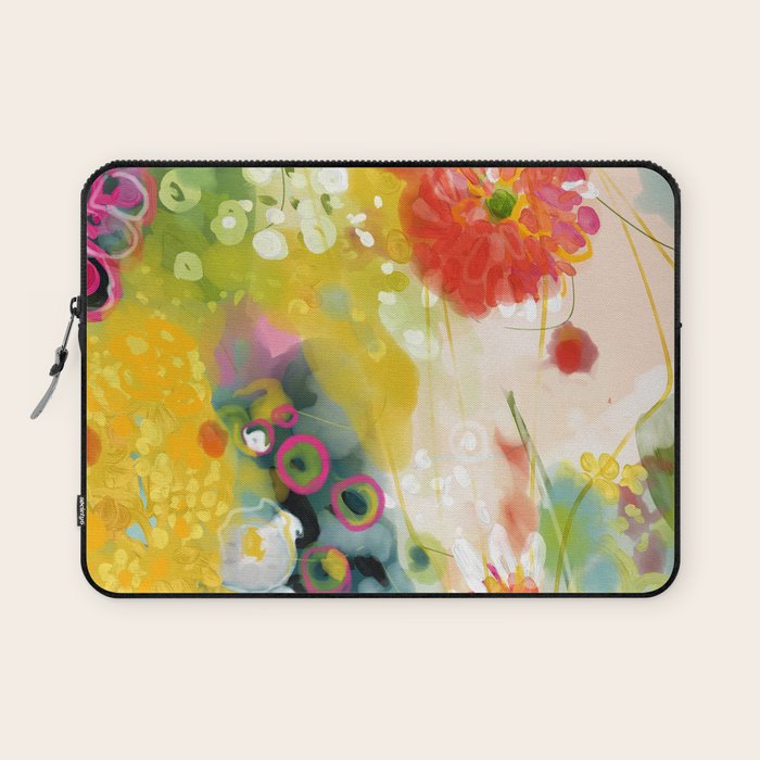 abstract floral art in yellow green and rose magenta colors Laptop Sleeve Gallery Image 1