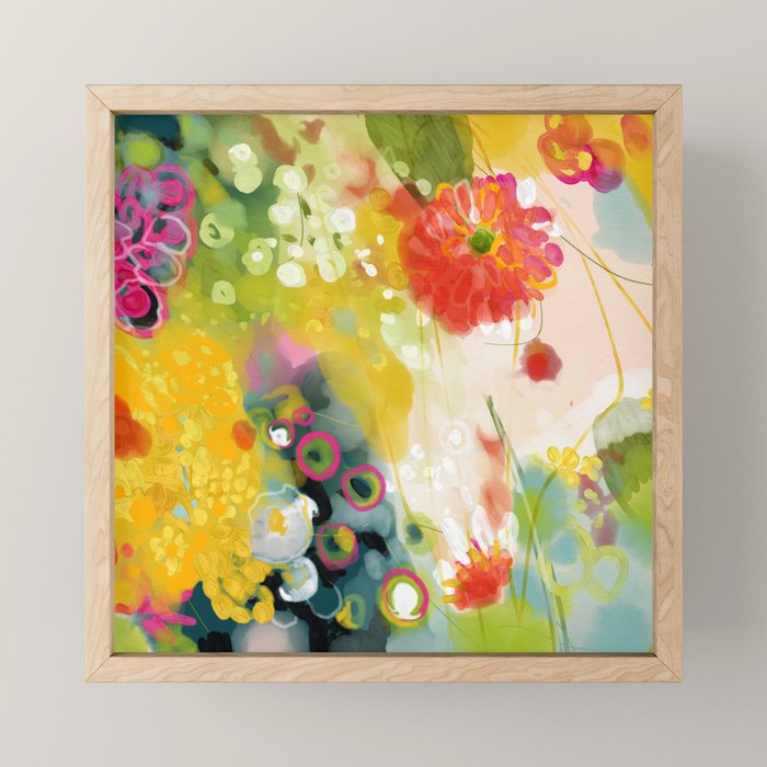 abstract floral art in yellow green and rose magenta colors Mini Art Print Gallery Image 1