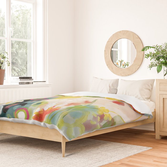 abstract floral art in yellow green and rose magenta colors Duvet Cover Gallery Image 2