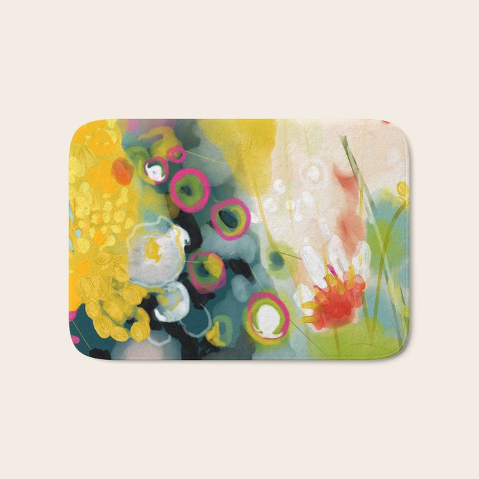 abstract floral art in yellow green and rose magenta colors Bath Mat Gallery Image 1