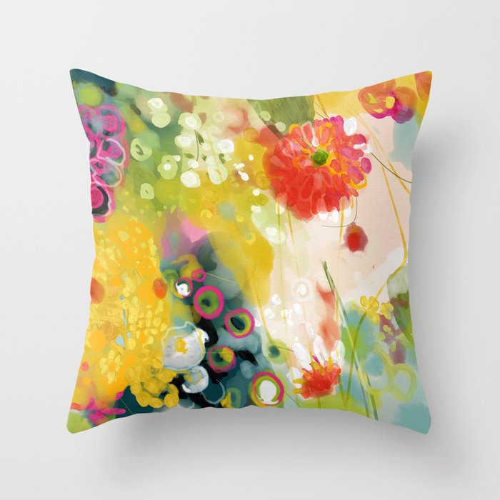 abstract floral art in yellow green and rose magenta colors Throw Pillow Gallery Image 6