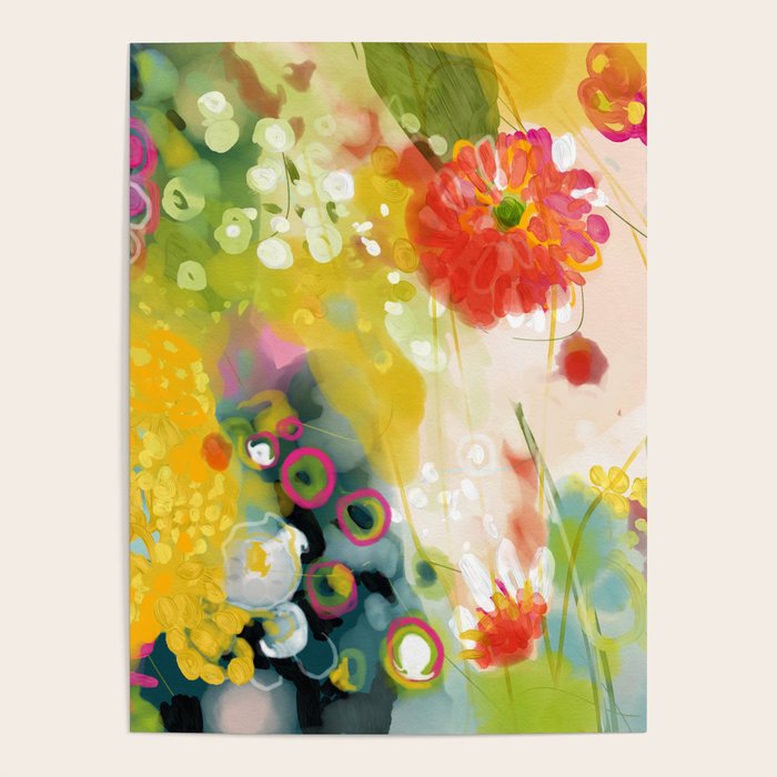 abstract floral art in yellow green and rose magenta colors Poster Gallery Image 4