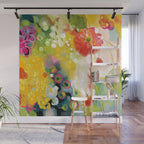 abstract floral art in yellow green and rose magenta colors Wall Mural Gallery Image 1