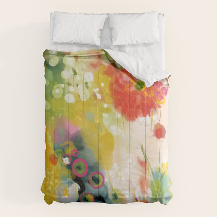 abstract floral art in yellow green and rose magenta colors Comforter Gallery Image 6