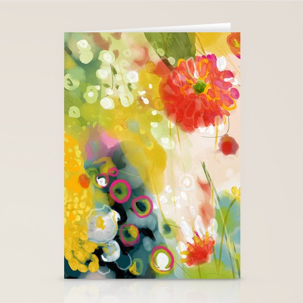 abstract floral art in yellow green and rose magenta colors Stationery Card Gallery Image 2